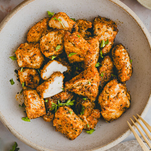 air fryer chicken bites in a bowl