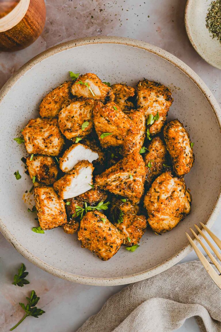 air fryer chicken bites in a bowl