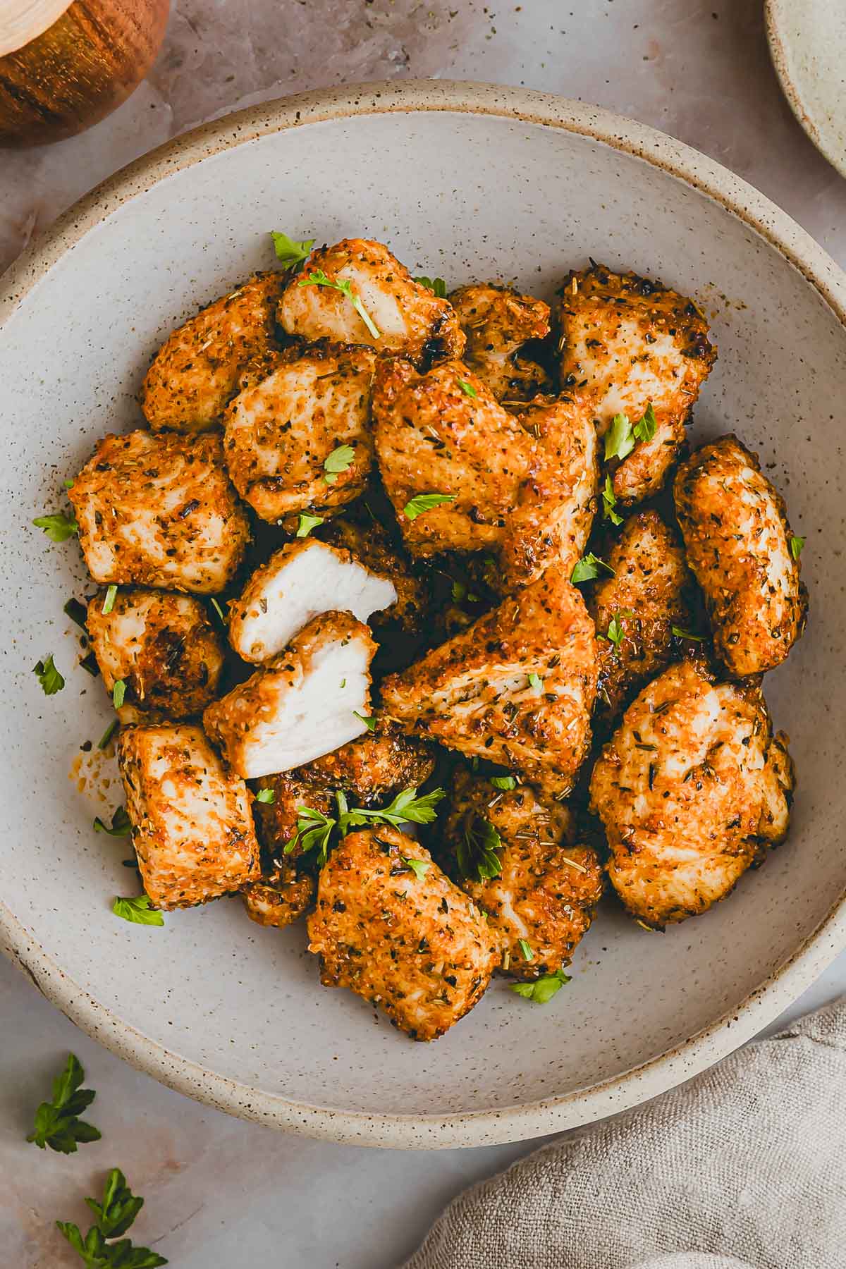 air fryer chicken bites in a bowl