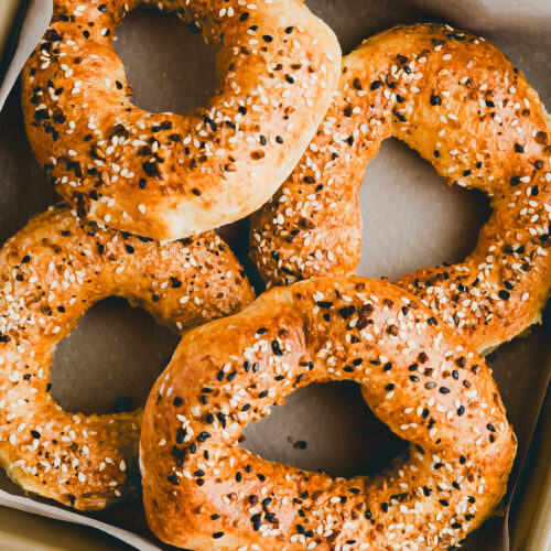 Air Fryer Cottage Cheese Bagel in a baking form