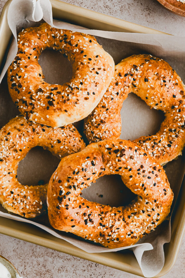 Air Fryer Cottage Cheese Bagel in a baking form